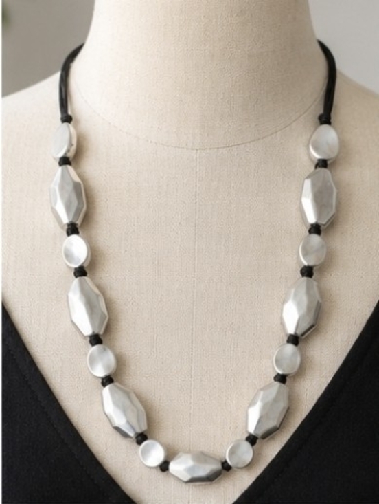 Chico's Jewelry - Chico’s Silver Tone Geometric Statement Necklace – Adjustable Modern Style